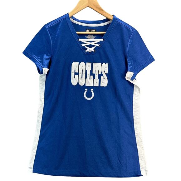 NFL Team Apparel Indianapolis Colts Lace Up V Neck Football Jersey Women L - Picture 1 of 5